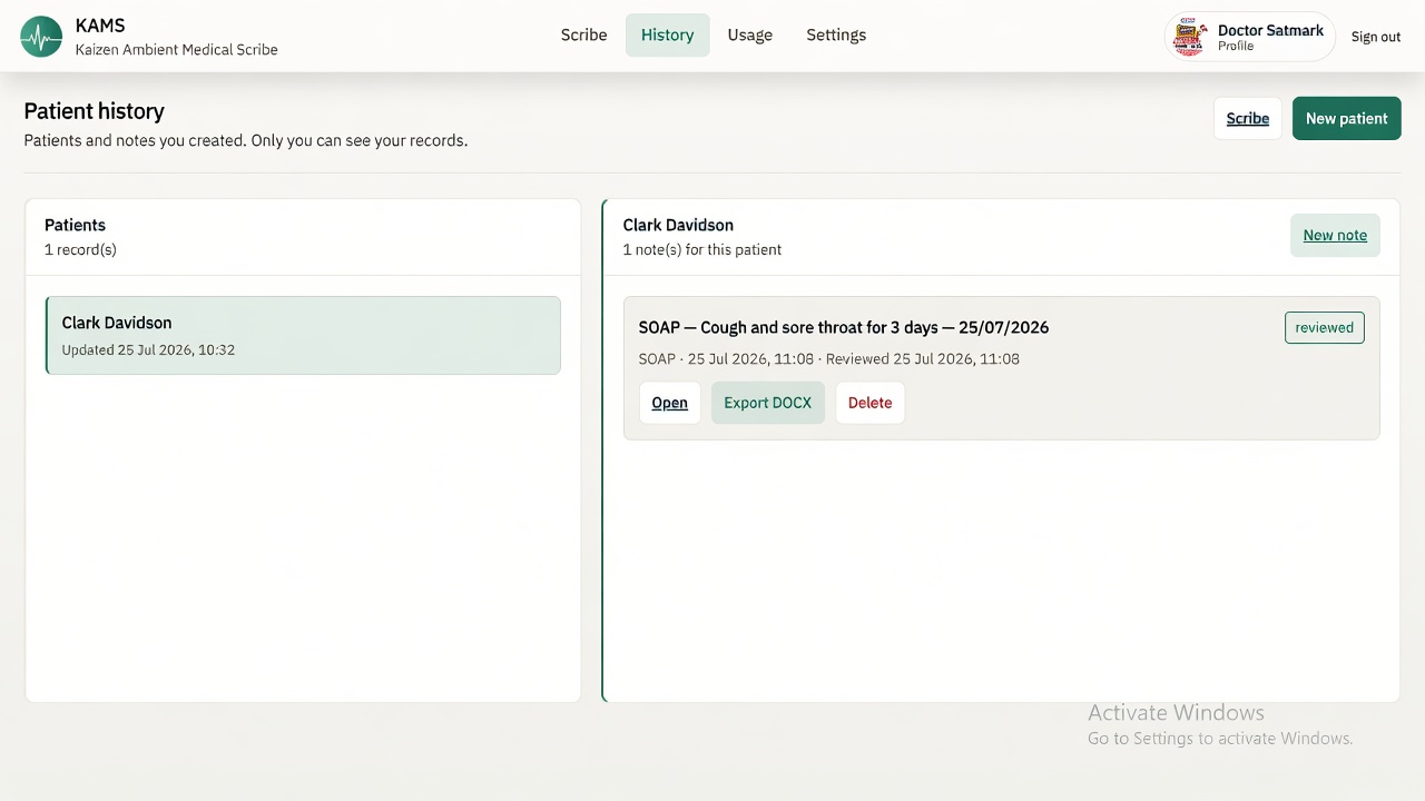 Finalize and save the clinical note in KAMS